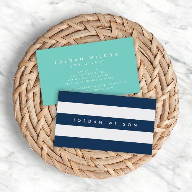Preppy Blue and White Stripes with Turquoise