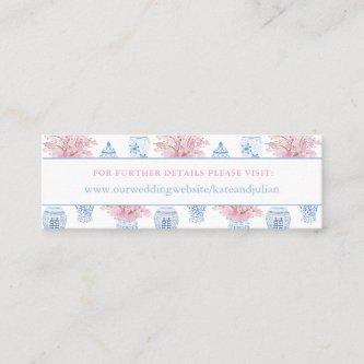 Preppy Blue Pink Chinoiserie Wedding Website Card