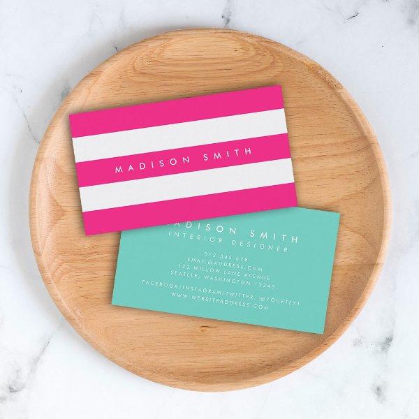Preppy Chic Pink and White Stripes with Turquoise
