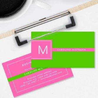 Preppy Monogram Pink and Lime Green Professional