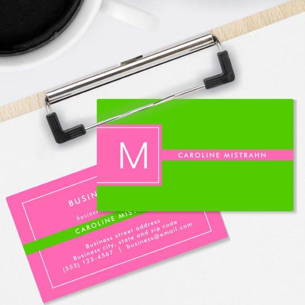 Preppy Monogram Pink and Lime Green Professional