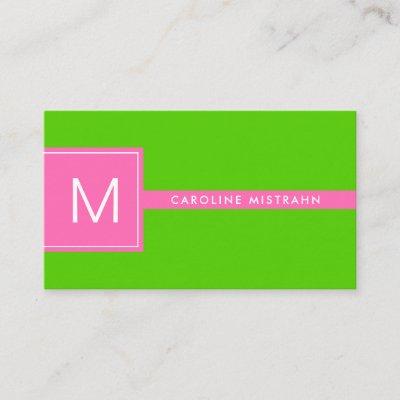 Preppy Monogram Pink and Lime Green Professional