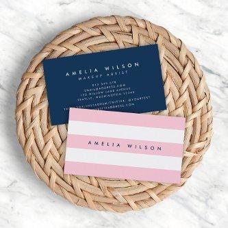Preppy Pastel Pink and White Stripes Blue