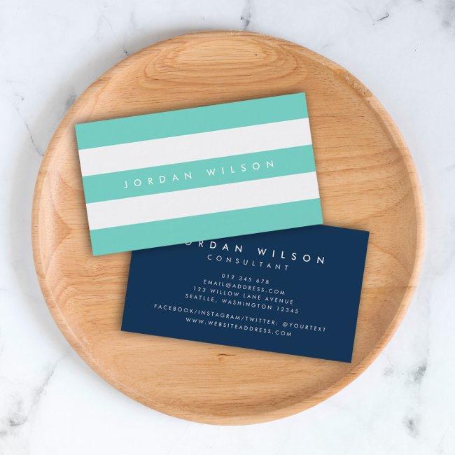 Preppy Turquoise and White Stripes with Blue