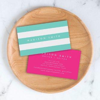 Preppy Turquoise and White Stripes with Pink
