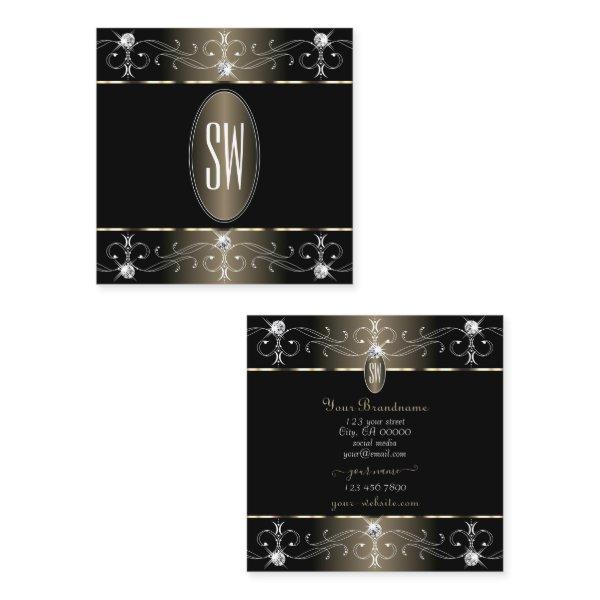 Pretty Black and Beige Ornate Ornaments Monogram Square