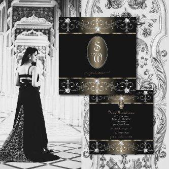Pretty Black Platinum Ornate Ornaments Initials Square