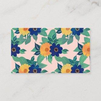 Pretty Blue Yellow floral and foliage pink Design