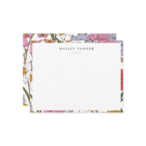 Pretty Colorful Flower Pattern Border Flat Note Card