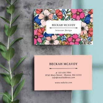 Pretty Colorful Pink Blue Coral Floral Pattern