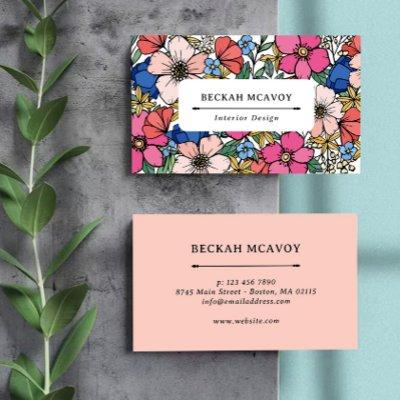 Pretty Colorful Pink Blue Coral Floral Pattern