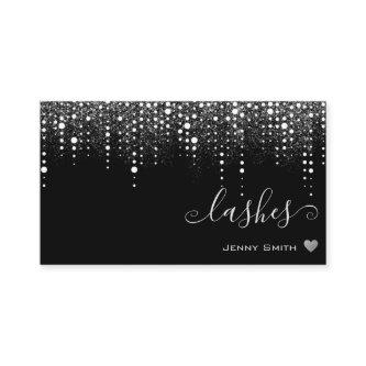 Pretty Drips on Black Silver Glitter Rain Lashes