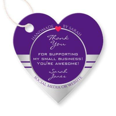 Pretty Heart Purple and Silver Packaging Thank You Favor Tags