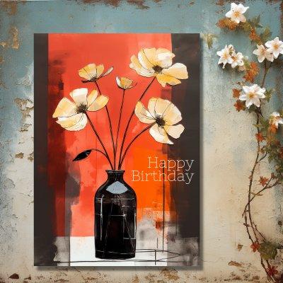 Pretty Modern Flowers and Vase Birthday Card