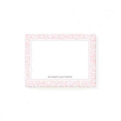 Pretty Pastel Leopard Print Pattern Pink Name Post-it Notes