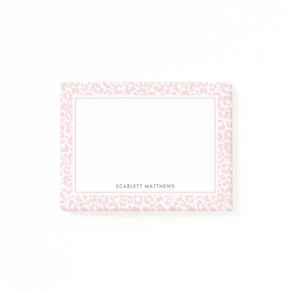 Pretty Pastel Leopard Print Pattern Pink Name Post-it Notes