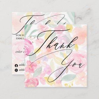Pretty pastel pink floral  pattern order thank you square