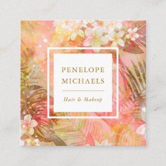 Pretty Pastel Tropical Palms and Floral Print Square