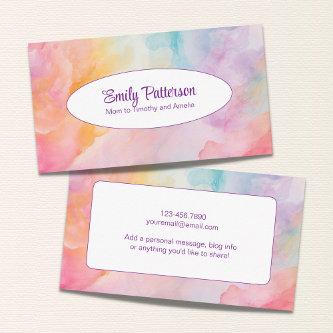 Pretty Pastel Watercolor Abstract Play Date Mommy Calling Card
