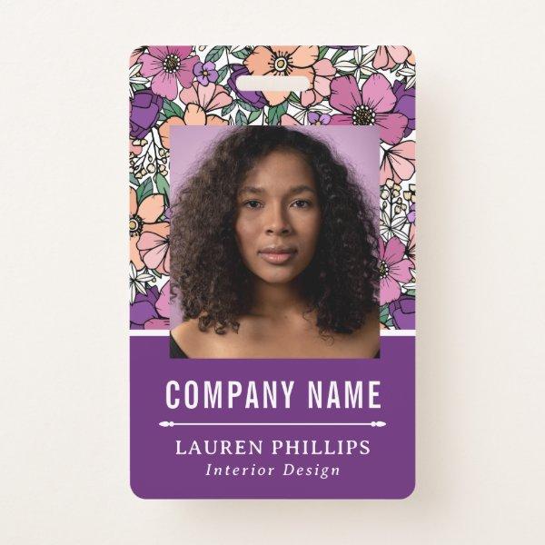 Pretty Peach & Purple Floral Pattern Business Badge