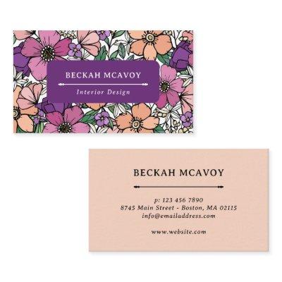 Pretty Peach & Purple Floral Pattern Business