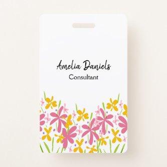 Pretty Pink and Yellow Floral  Badge