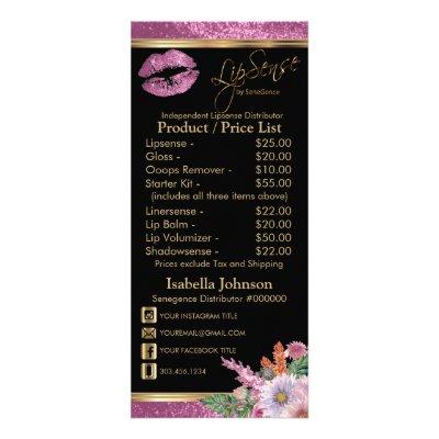 Pretty Pink Floral Lip Glitter - Black  Price List Rack Card