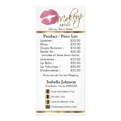Pretty Pink Glitter Lips - White -  Price List  Rack Card