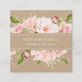 Pretty Pink Roses on Blush Pink | Floral Kraft Square