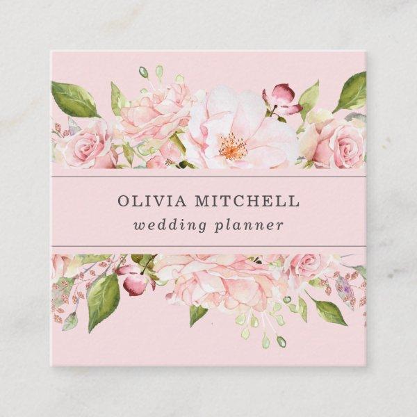 Pretty Pink Roses on Blush Pink | Floral Square