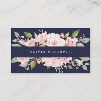 Pretty Pink Roses on Navy Blue | Floral