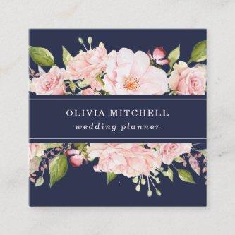 Pretty Pink Roses on Navy Blue | Floral Square