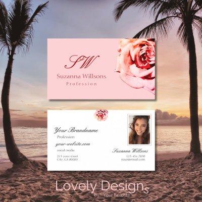 Pretty Rose on Plain Light Pink Initials and Photo