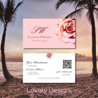 Pretty Rose on Plain Light Pink Initials QR Code