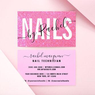 Pretty Sparkly Pink Glitter Typography Nail Artist