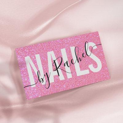 Pretty Sparkly Pink Glitter Typography Nail Artist