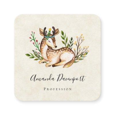 Pretty Watercolor Deer Laying Down Boho Square