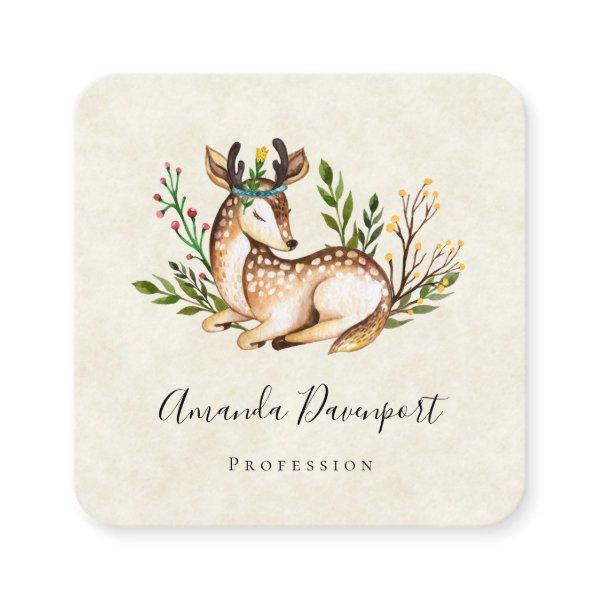 Pretty Watercolor Deer Laying Down Boho Square