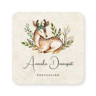 Pretty Watercolor Deer Laying Down Boho Square