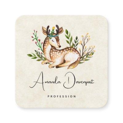 Pretty Watercolor Deer Laying Down Boho Square