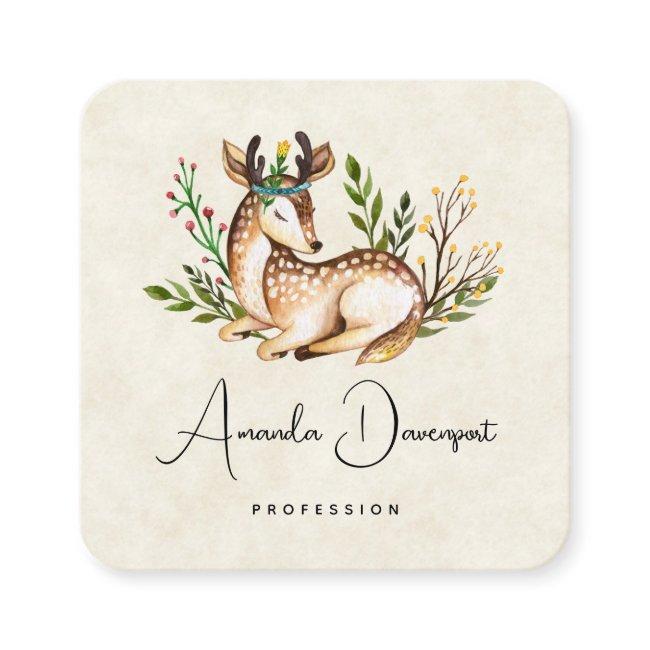 Pretty Watercolor Deer Laying Down Boho Square
