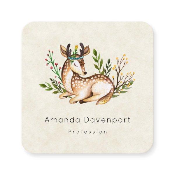 Pretty Watercolor Deer Laying Down Boho Square