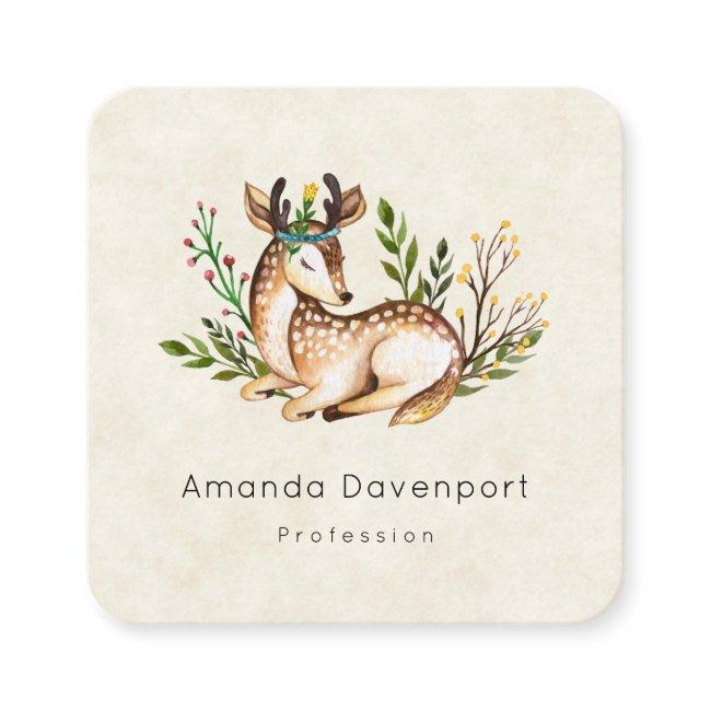 Pretty Watercolor Deer Laying Down Boho Square