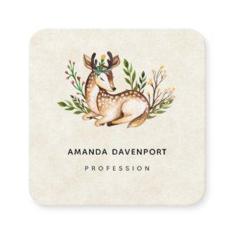 Pretty Watercolor Deer Laying Down Boho Square