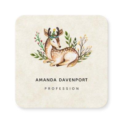 Pretty Watercolor Deer Laying Down Boho Square