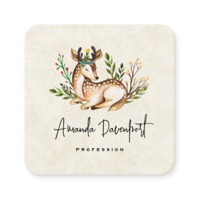 Pretty Watercolor Deer Laying Down Boho Square Square