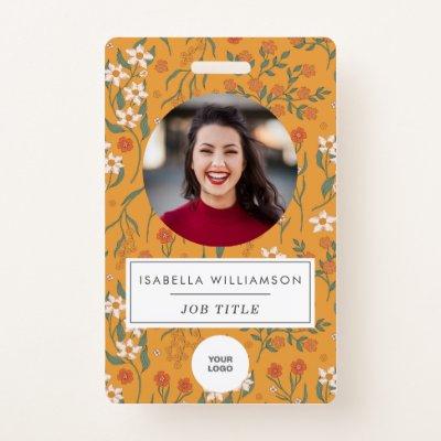 Pretty Yellow Floral Employee Photo ID Template Badge