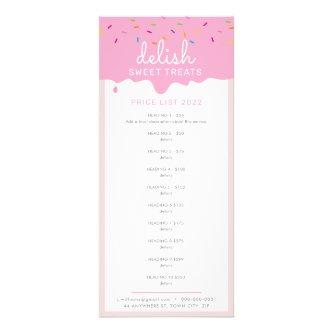 PRICE LIST bakery cakes frosting drip sprinkles Rack Card
