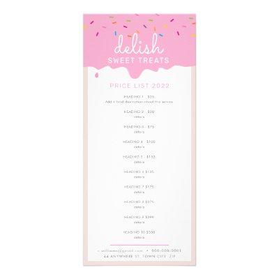 PRICE LIST bakery cakes frosting drip sprinkles Rack Card