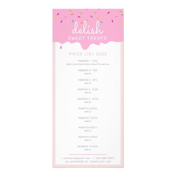 PRICE LIST bakery cakes frosting drip sprinkles Rack Card